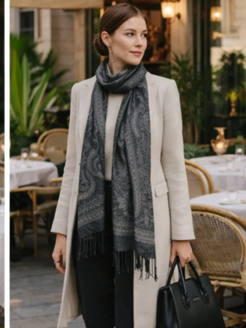 Wrap Yourself in Elegance: Black & Silver Paisley Patterned Scarf/Shawl